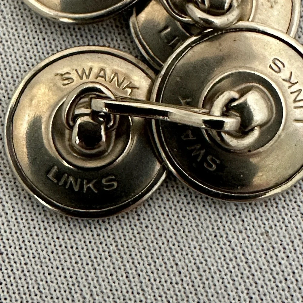 Vintage Swank Art Deco button style cuff links silver tone